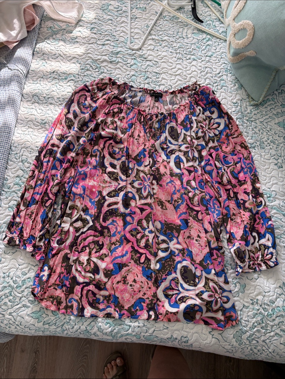 Talbots Pink Multi-Color Printed Peasant Top